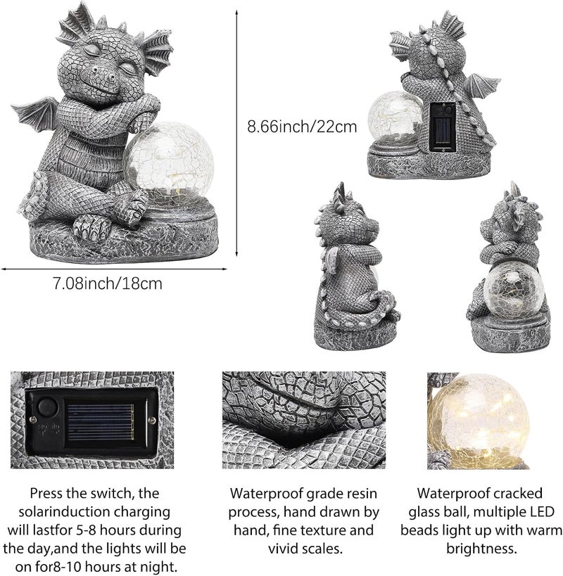 halp·ssfm Garden Outdoor Dragon Statue Holding Solar Magic Orb LED Light Resin Adorable Baby Dragon Figurines for Patio Balcony Yard Lawn Garden Unique Housewarming Gift for Mom Grandma - Image 4